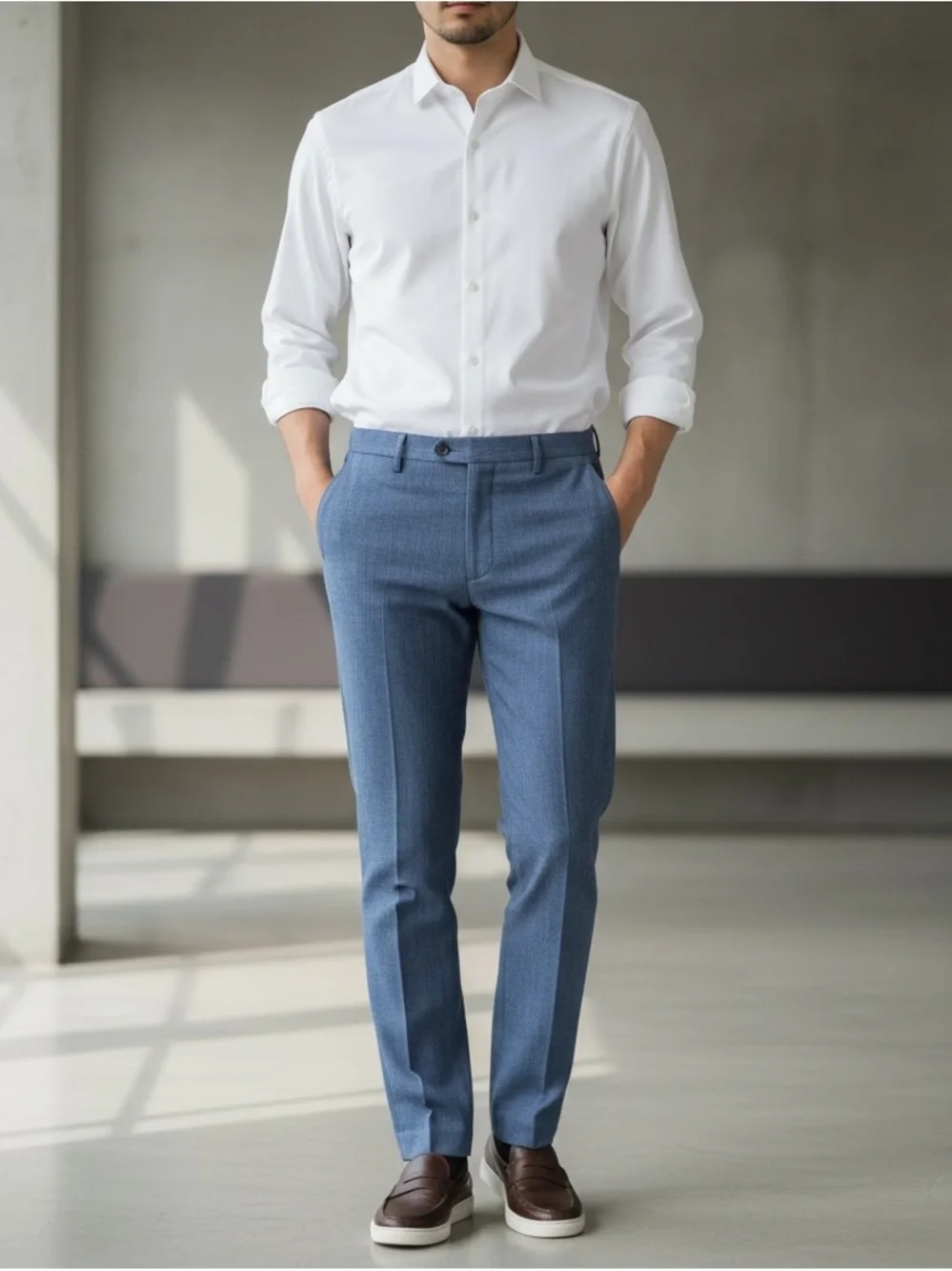 Bonobos Slim Fit Linen Blend Flat Front Chino Pant Men’s SZ 32x30 in Blue